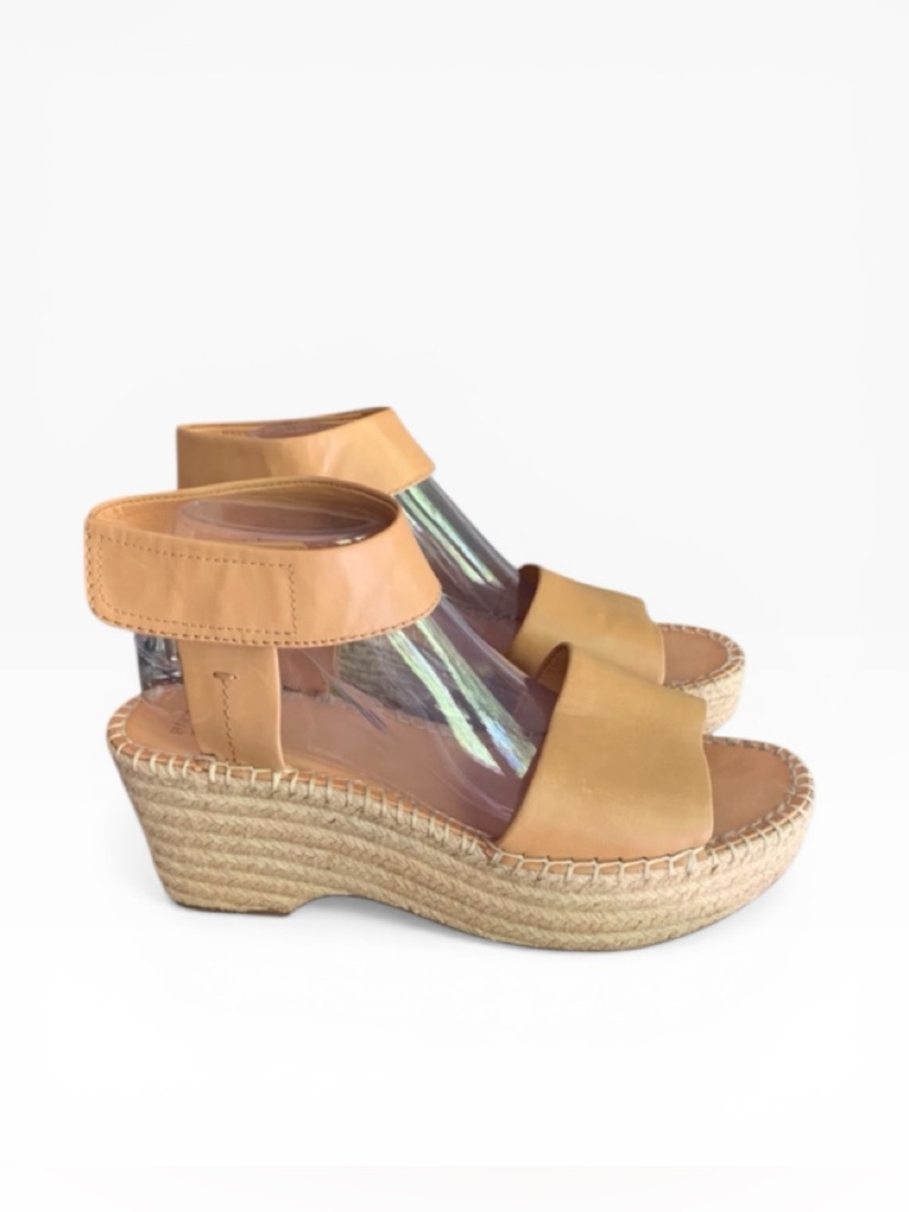 Frye & Co Amber Espadrille Wedge Ankle Strap Platform Neutral Caramel Tan Sz 10
